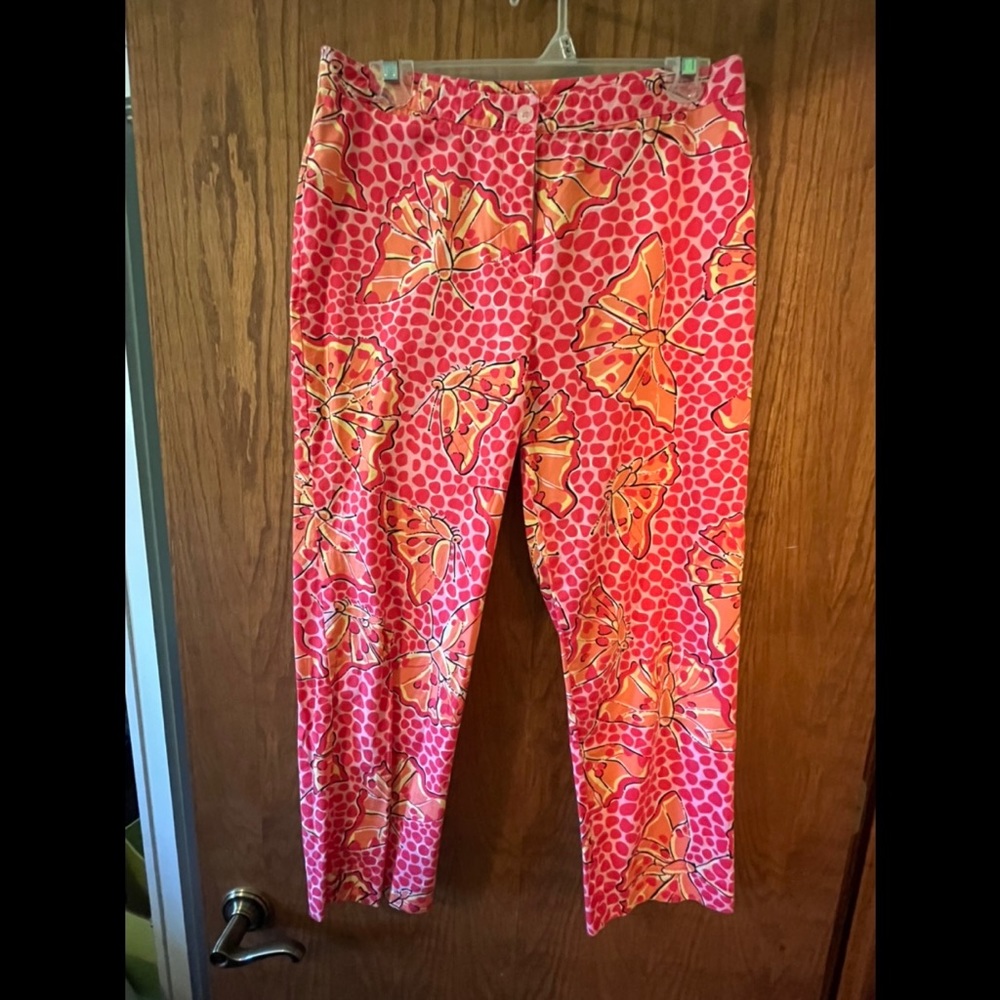 Lilly Pulitzer Pink Orange Butterfly Capri Pants size 8